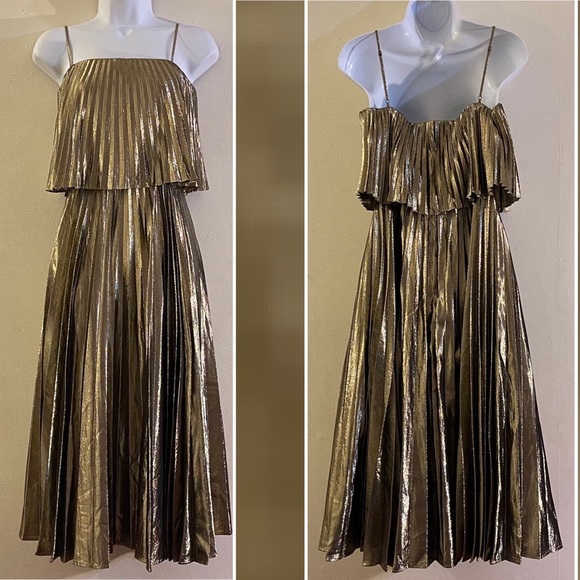 J. Crew Collection Gold Pleated Dress - Picture 6 of 7